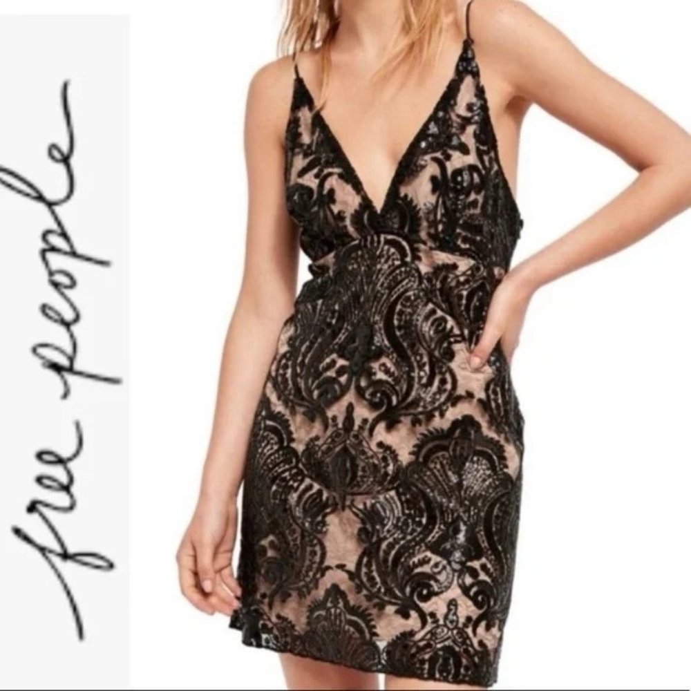 NWT Free People Night Shimmer Mini Dress Black